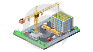 Isometric Construction Site. Building Development, Urban Growth and Work. vector design Generative AI