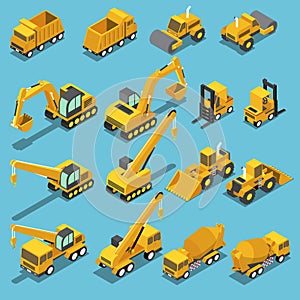 Isometric construction transport icon set