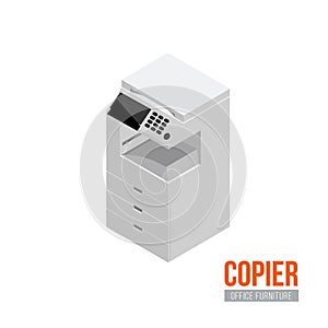 Isometric copier. Vector office furniture and equipment