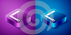 Isometric Corner ruler icon isolated on blue and purple background. Setsquare, angle ruler, carpentry, measuring utensil
