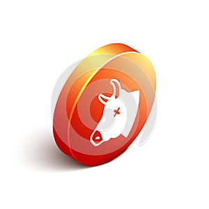 Isometric Cow head icon isolated on white background. Orange circle button. Vector