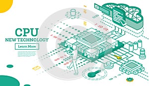 Isometric Cpu. Computer Technology. Big Data Processing