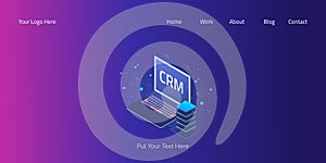 Isometric crm, business customer management, software technology, server system web banner vector template.