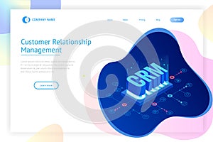 Isometric CRM web banner. Customer relationship management concept. Business Internet Technology vector illustration