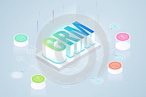 Isometric CRM web banner. Customer relationship management concept. Business Internet Technology vector illustration