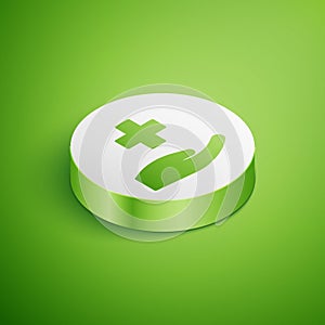 Isometric Cross hospital medical icon isolated on green background. First aid. Diagnostics symbol. Medicine and pharmacy