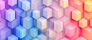 Isometric cubes float on a gradient backdrop in a pastel geometric pattern