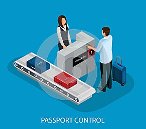 Isometric Customs Control In Airport Concept