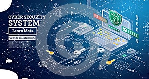 Isometric Cyber Security Concept. Data Protection Concept