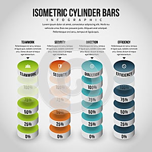 Isometric Cylinder Bars Infographic