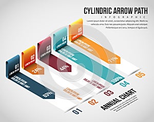 Isometric Cylindric Arrow Path Infographic