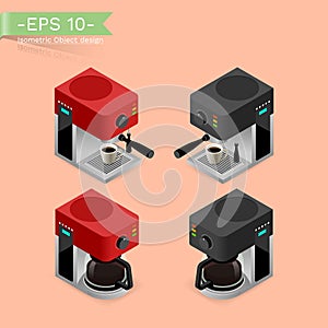 Isometric 3d automatic coffee maker machine with hot cup.