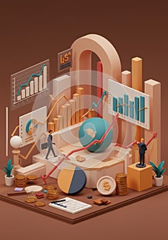 Isometric 3D Business Growth Visual: Data Analysis and Investment