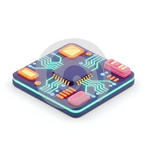 Isometric 3D CPU Microchip on Glowing Circuit Board