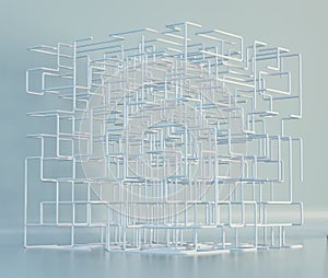 Isometric 3D cubical shape. Maze boxes background. 3d rendering