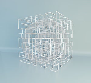 Isometric 3D cubical shape. Maze boxes background. 3d rendering