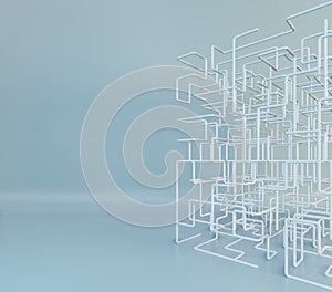 Isometric 3D cubical shape. Maze boxes background. 3d rendering