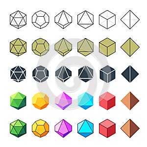 Isometric D4, D6, D8, D10, D12, and D20 Dice Icons for Board Games photo