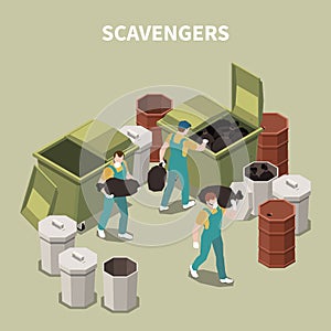 Isometric 3d Garbage Recycling Composition