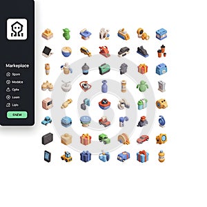 Isometric 3D Icon Set - Various Objects