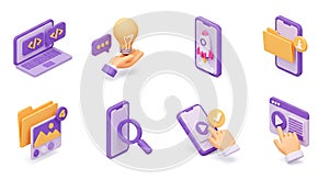 Isometric 3D Icons: Mobile App Development, Programming, Idea