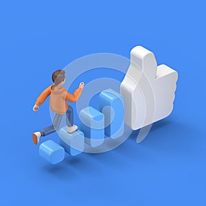 isometric 3D illustration on blue background, increase popularity on social networks,3D illustration photo