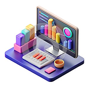 Isometric 3d render of business data analysis