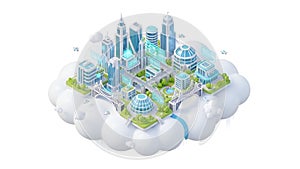 Smart City Isometric Future Technology, Cloud Computing Concept