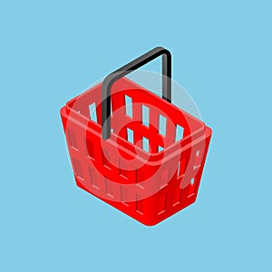 Isometric 3d supermarket shopping basket for convinience store shop isolated on light blue background. This object can help you ve