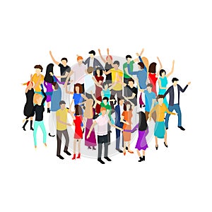 Isometric Dancing People Characters Crowd Circle. Vector