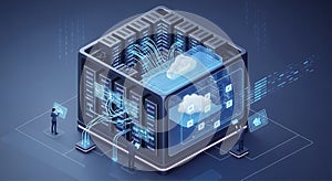 Isometric Data Center and Cloud Computing Illustration