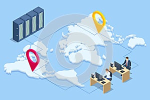 Isometric Data Center Equipment . Modern Telecommunications, Artificial Intelligence, Supercomputer Technology Concept