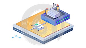 Isometric Data Center with Server and Network Flow, vector design Generative AI