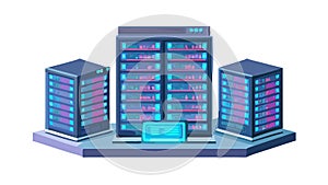 Isometric Data Center with Server Racks for Cloud Computing, vector design Generative AI