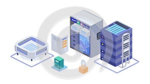Isometric Data Servers and Secure Network Systems, vector design Generative AI