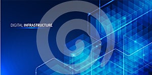 Isometric data technology network 3D vector illustration with digital server platforms and cubes connected by lines. Abstract