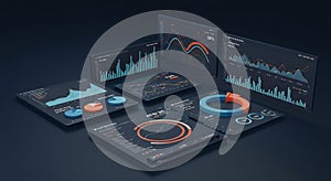 Isometric Data Visualization: Dynamic Charts & Graphs on Dark Interface