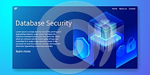 Isometric Database Security, Server Protection System by Biometrics identification concept, fingerprints, Web template, vector