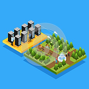 Isometric Datacenter Hosting Servers Concept