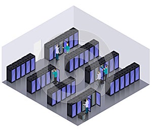 Isometric Datacenter Hosting Servers Room Concept