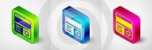 Isometric Debugging icon isolated on grey background. Debugging tool. Magnifying glass on bug programming. Testing and