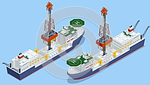 Isometric Deepwater drilling for production oil and gas, Oil and gas industry. Floating drilling platform on the ocean