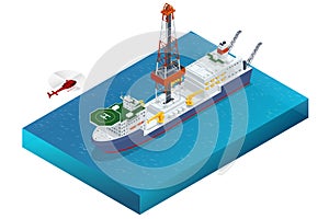 Isometric Deepwater drilling for production oil and gas, Oil and gas industry. Floating drilling platform on the ocean