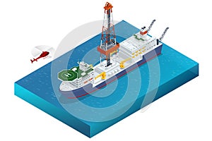 Isometric Deepwater drilling for production oil and gas, Oil and gas industry. Floating drilling platform on the ocean photo