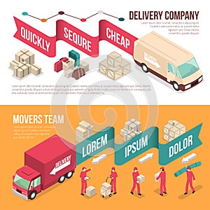 Isometric Delivery Moving Banner Set