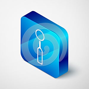 Isometric Dental inspection mirror icon isolated on grey background. Tool dental checkup. Blue square button. Vector