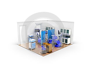 Isometric dental room with twin chairs diagnostic department blu