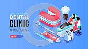 Isometric Dentist Horizontal Banner