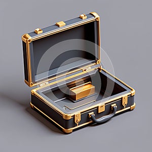 An isometric depiction of a open briefcase icon