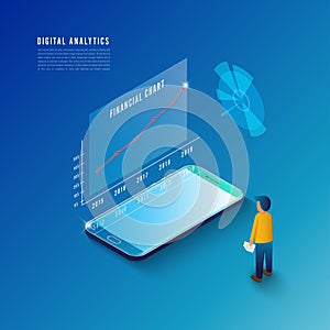 Isometric design concept business strategy. 3d isometric flat design. Analysis data and Investment. Business success. Financial